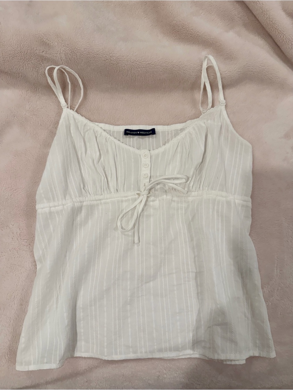 Brandy Melville White Vertical-Strip Cami with Tie Front
